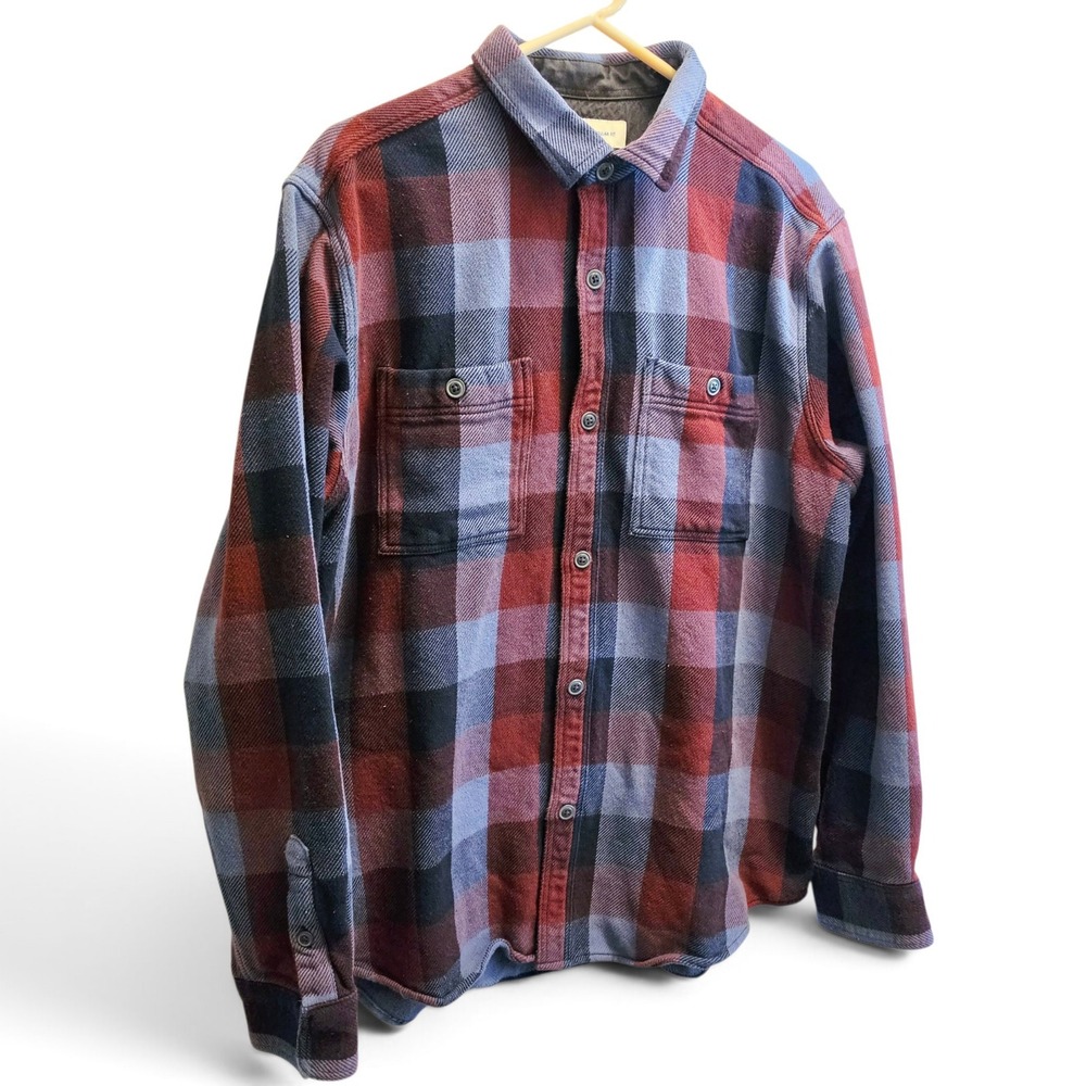 Old Navy Red Blue Plaid Macaroni Twill Shacket Regular Fit Men's XL Tall